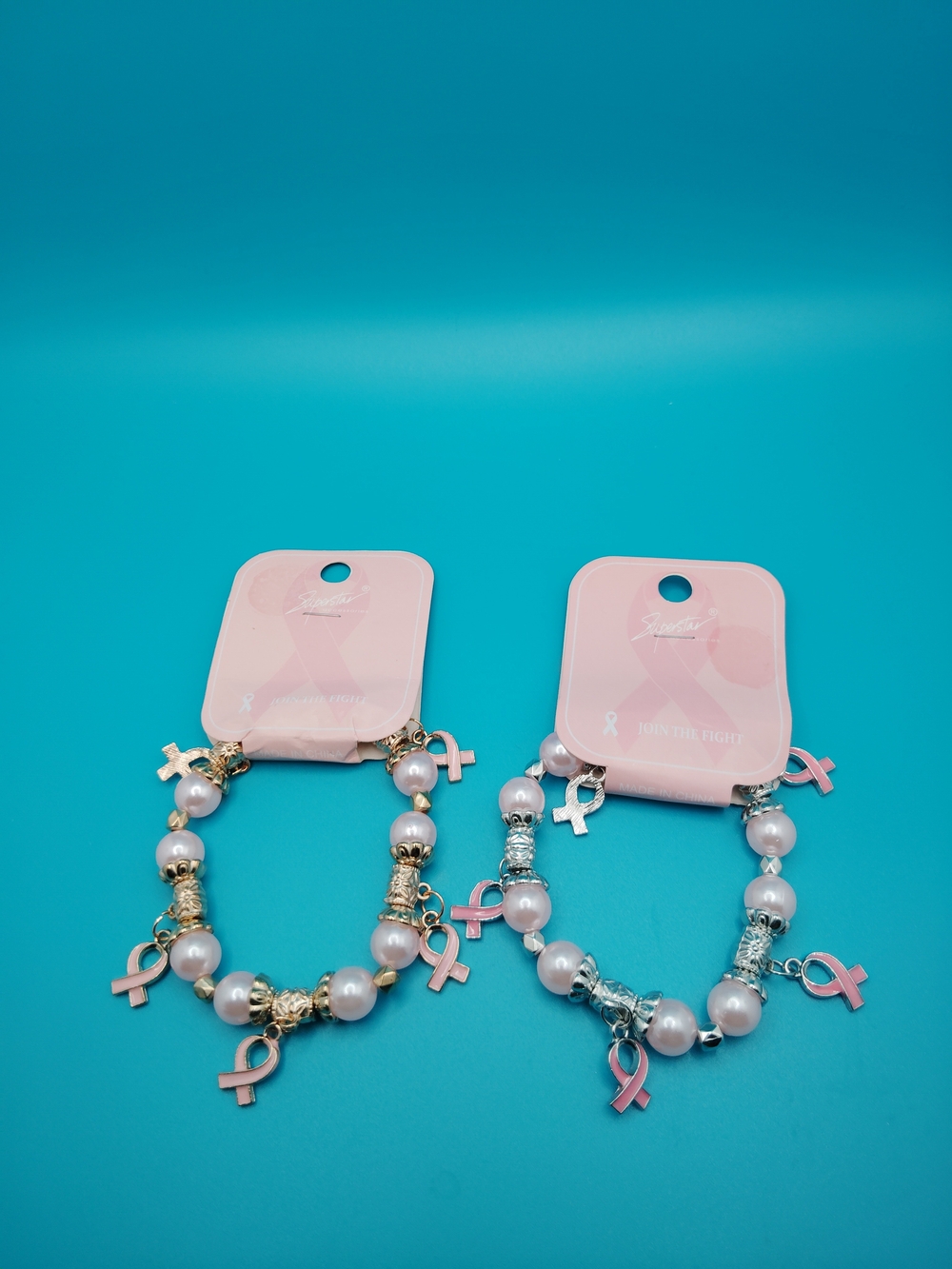 Breast Cancer Awareness Pink Ribbon Pearl Bracelet - Women Accessories